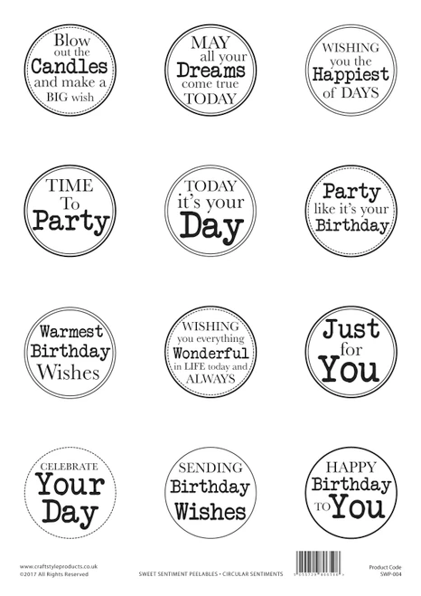 Sweet Sentiments Peelables- 1 sheet- Scissor Cut- Circular Sentiments