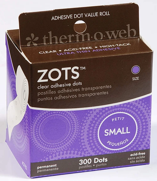 Zots 300 Small Clear Dots Glue Sticky Adhesive Purple Box