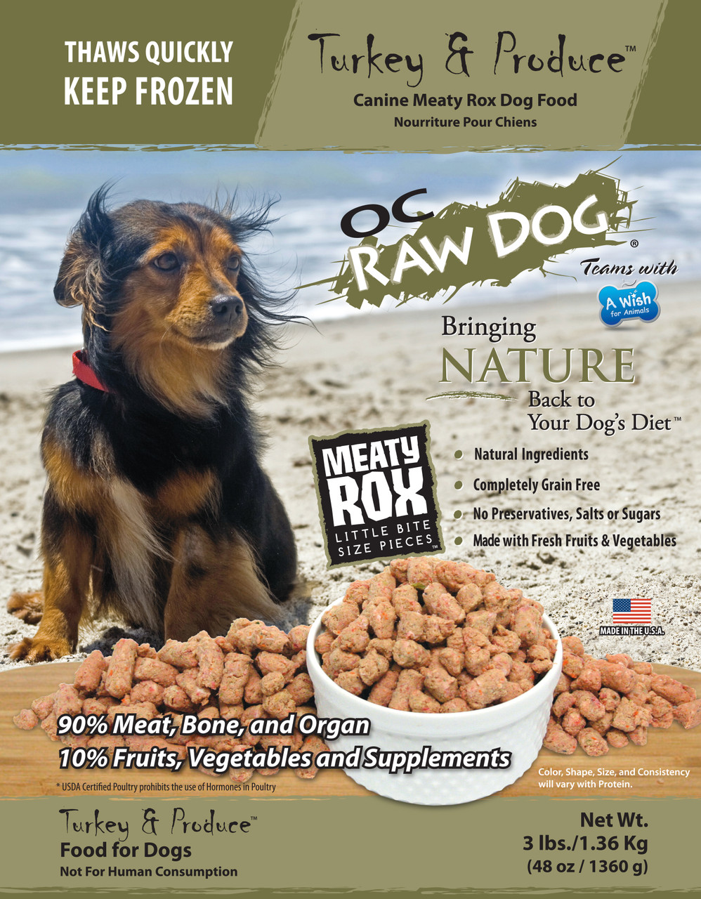 OC Raw Rox Turkey Produce Dog Food 3lb - Pet Food Warehouse