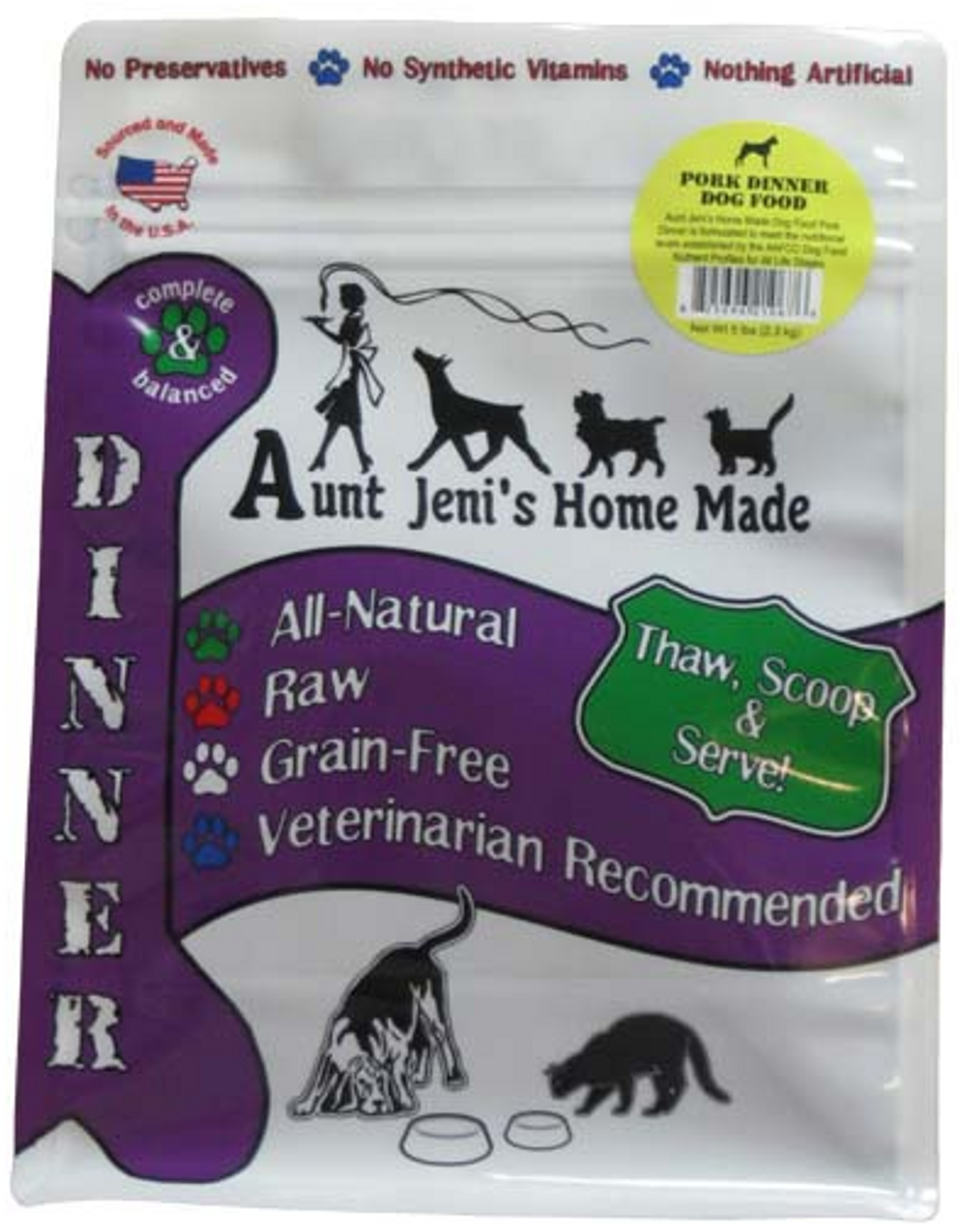 Aunt Jeni's Pork Dog Food 5lb Pet Food Warehouse