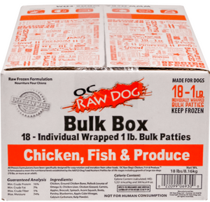 OC Raw (18) 1# Patties Chicken & Fish Produce Dog Frozen Dog Food 18lb