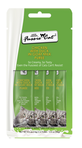 4pk Fussie Super Premium Cat  Chicken Duck In Goat Milk Puree Cat Treat .5oz