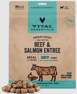 Vital Freeze-Dried Raw Beef & Salmon Entree & Mixer Dog Food Soft Nibs 14oz