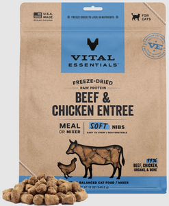 Vital Freeze-Dried Raw Beef Chicken Entree Mixer Cat Food Soft Nibs 12oz