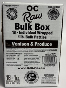 OC Raw (18) 1# Patties Venison Produce Dog Frozen Dog Food 18lb