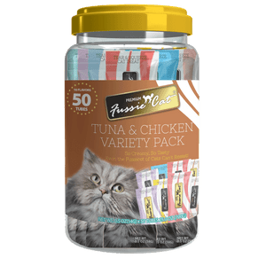 Fussie Cat Treat Puree Tuna Chicken Variety 5oz 50 pack ( 10 Flavor)