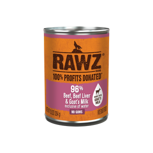 Rawz Canned Dog Food 96% Beef Beef Liver & Goats Milk Pate 12.5oz
