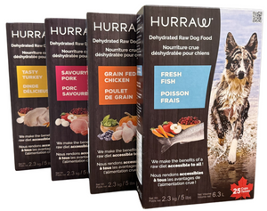 Hurraw Dehydrated Dog Food 4 Box Variety Pack 4/5lb -Turkey/Chicken/Pork/Fish