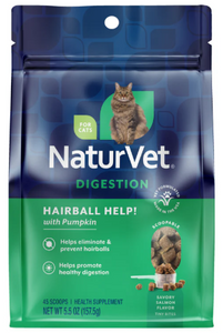 NaturVet Hairball Help w/ Pysllium Husk+Pumpkin Cat 5.5oz Bag 45 Scoops Per Bag