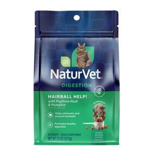 NaturVet Hairball Help w/ Pysllium Husk+Pumpkin Cat 5.5oz Bag 45 Scoops Per Bag