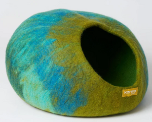 Dharma Dog Karma Cat Wool Pet Cave Multi Ombre Blue Green Cat Bed