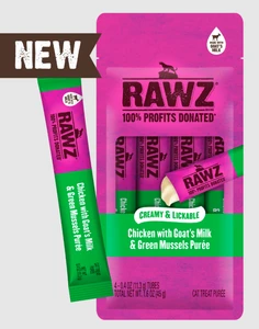 Rawz Lickable Cat Treat Chicken, Goat's Milk, Green Mussels .4oz 4pk