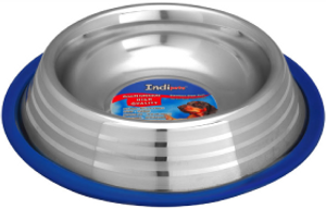 Indipets Silver Stripe Non Tip Dog Dish 8oz.