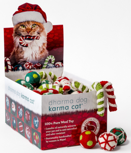 Dharma Dog Karma Cat Wool Christmas Holiday Cat Toy Red & Green Assorted