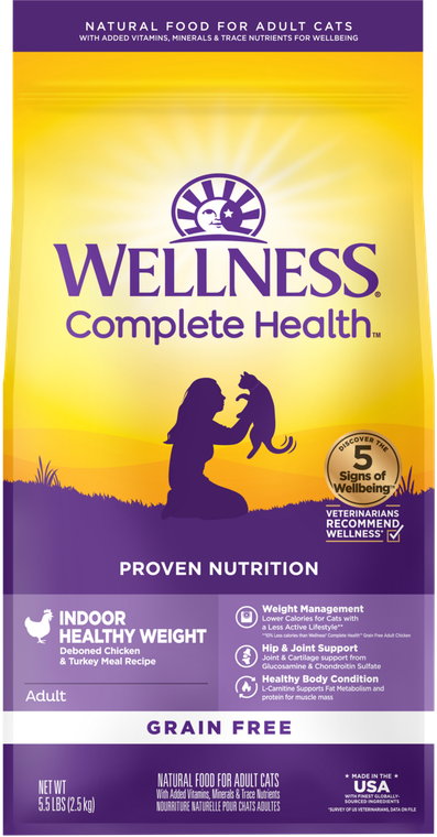 Wellness Complete Health GF Indoor Healthy Weight Chicken Turkey Cat Food 5lb-8o
