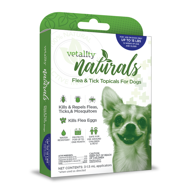 Vetality Naturals Flea & Tick Topicals for Dogs Up to 15 lbs 3 Count