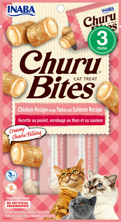 Inaba Churu Bites Chicken Recipe wraps Tuna w/Salmon Recipe Cat Treat 1.05oz