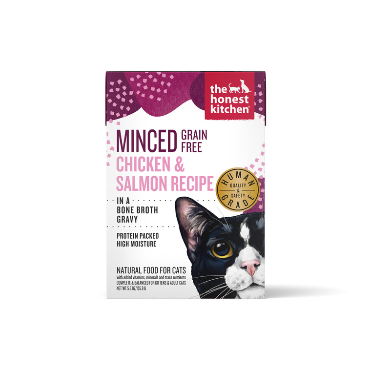Honest Kitchen Cat Minced Chicken Salmon Recipe in Bone Broth Gravy 5.5oz