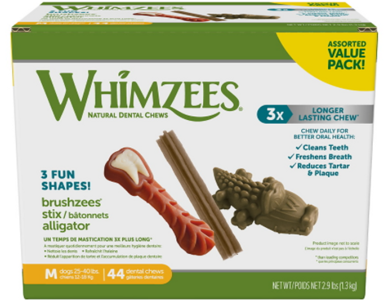 Whimzees Natural Dental Value Box Dog Treats Medium 44 count