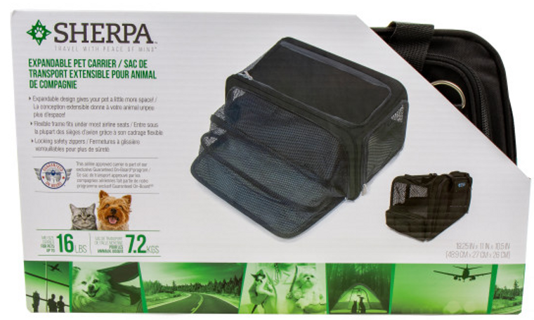 Sherpa Expandable Travel Pet Carrier Airline Approved Foldable Black Medium