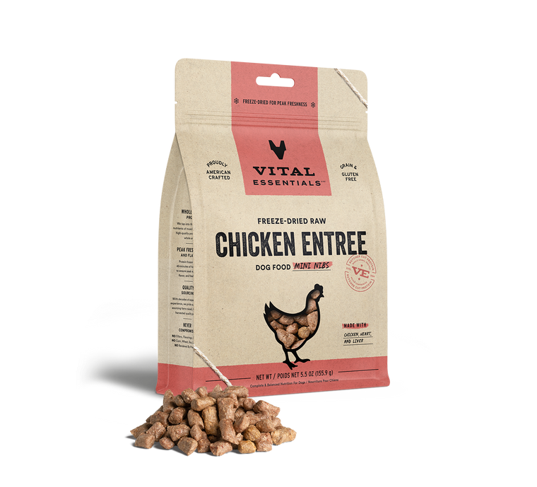 Vital Essentials Freeze-Dried Raw Entree Dog Food Mini Nibs Chicken 5.5oz