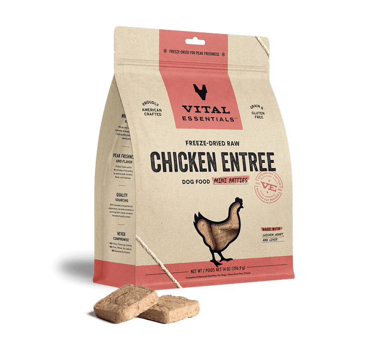 Vital Essentials Freeze-Dried Raw Entree Dog Food Mini Patties Chicken 14oz