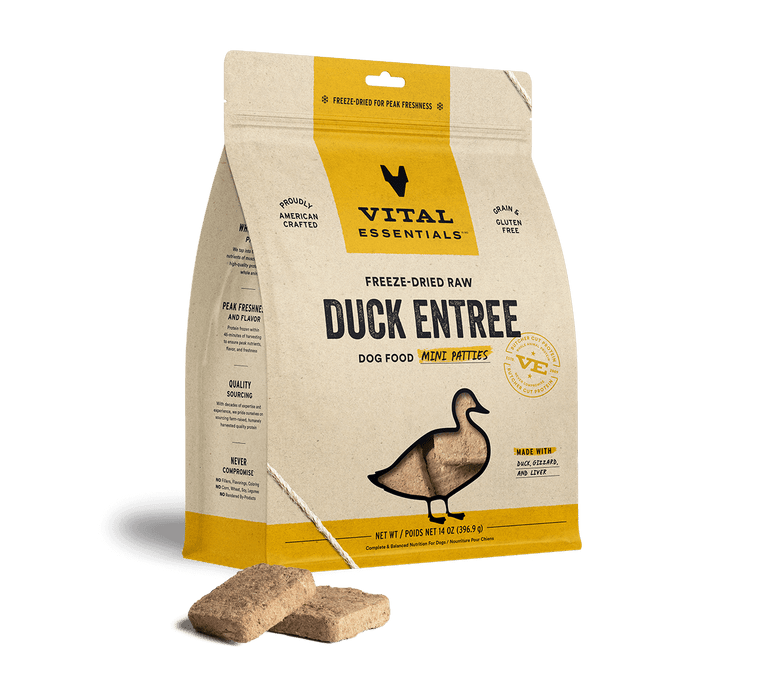Vital Essentials Freeze-Dried Raw Entree Dog Food Mini Patties Duck 14oz