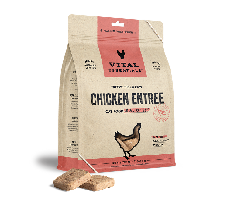 Vital Essentials Freeze-Dried Cat Food Mini Patties Chicken 8oz