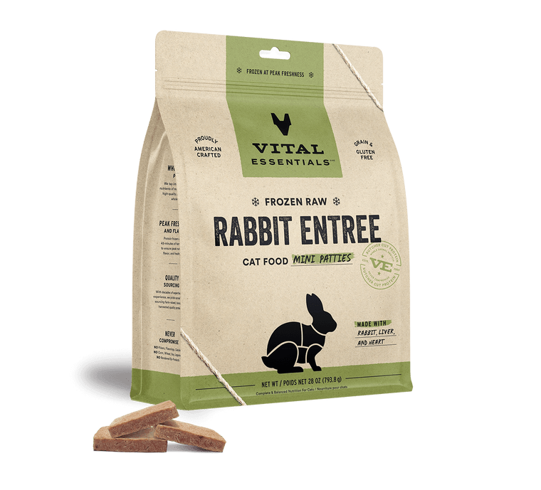 Vital Essentials Cat Food Mini Patties Raw Frozen Rabbit 28oz