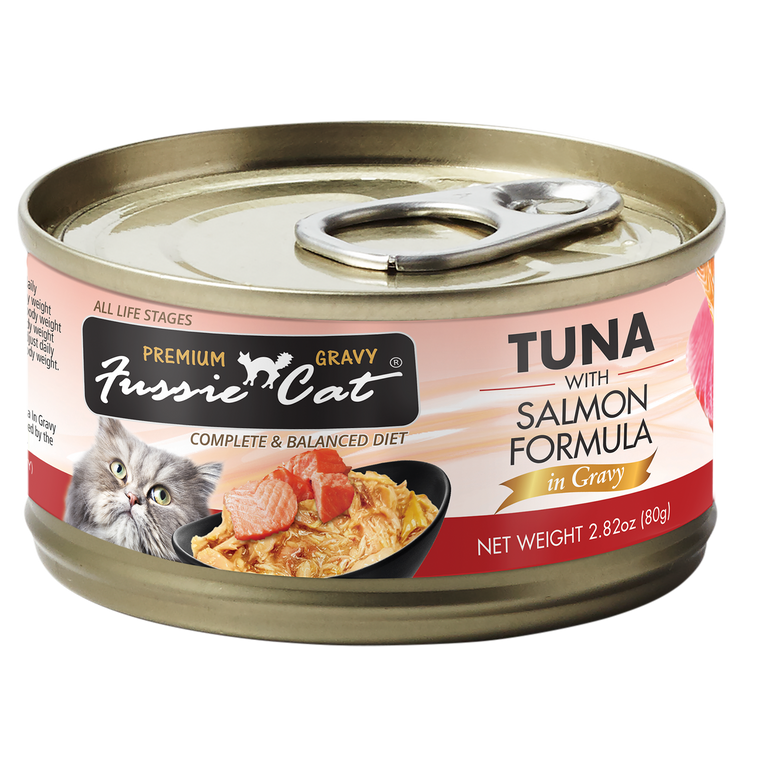 Fussie Cat Premium Tuna w/Salmon in Gravy 2.82oz