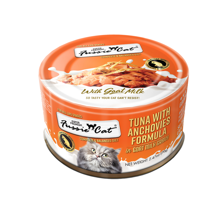 Fussie Cat Premium Tuna w/Anchovies in Goats Milk 2.47oz