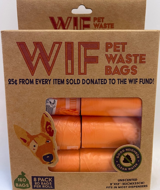 WIF Pet Poop Bags Orange Unscented 20ct Roll 8 pack