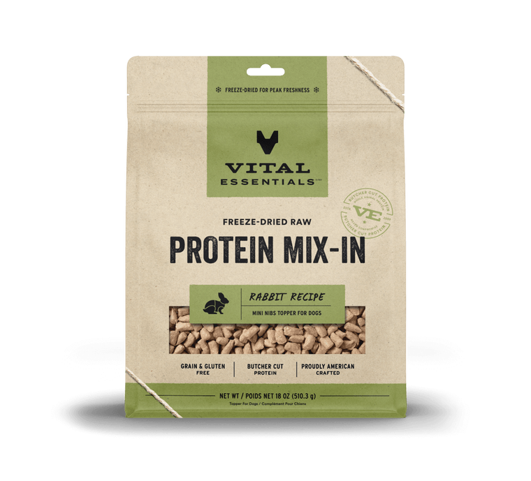 Vital Essentials Raw Protein Mix-In Rabbit Recipe Mini Nibs Topper for Dogs 18oz