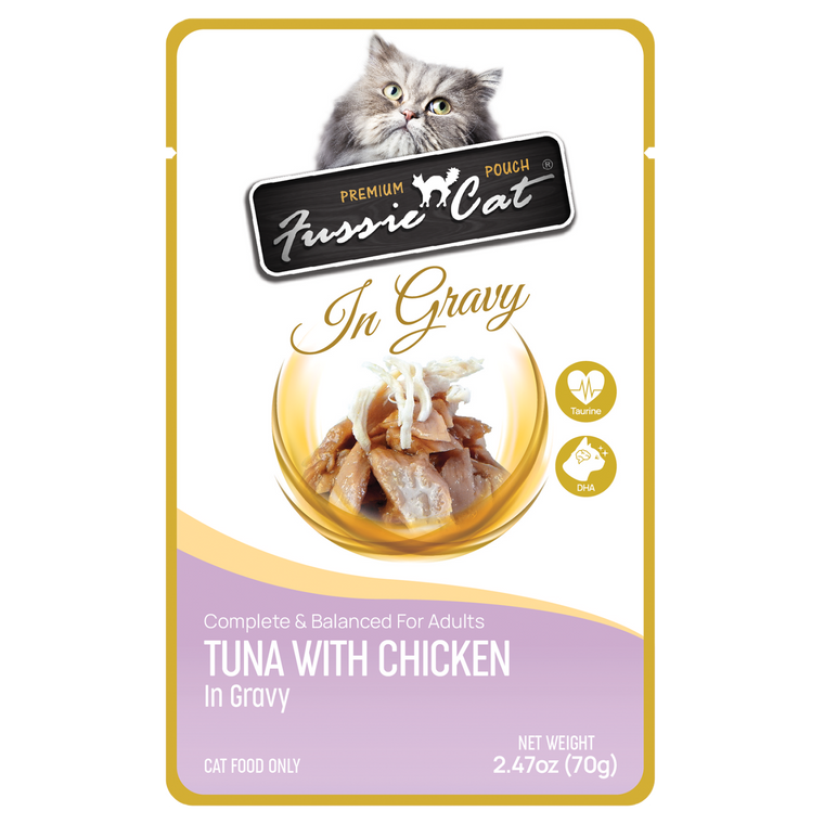 Fussie Cat Premium Tuna w/ Chicken  in Gravy Pouch 2.47oz