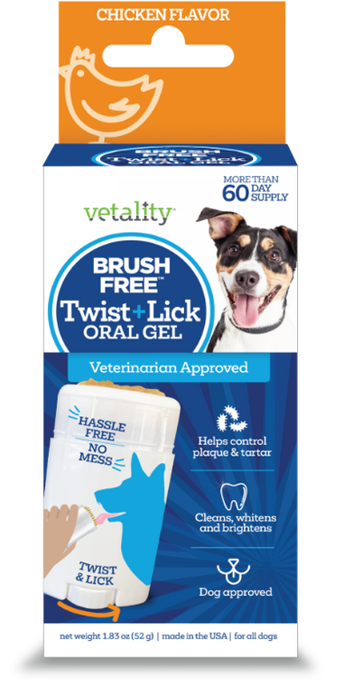 Vetality Brush Free Twist & Lick Oral Gel for Dogs Chicken 1.83oz