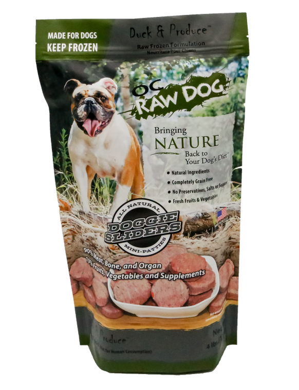 OC Raw Sliders Duck Produce Dog Food 4lb