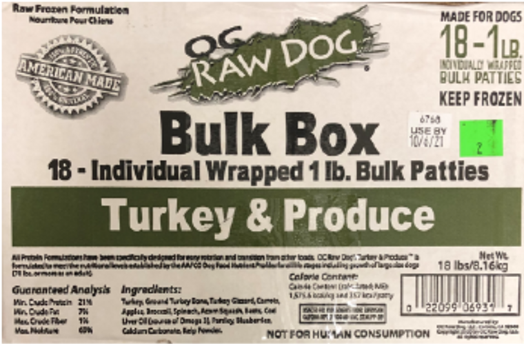 OC Raw (18) 1# Patties Turkey & Produce Dog Frozen Dog Food 18lb