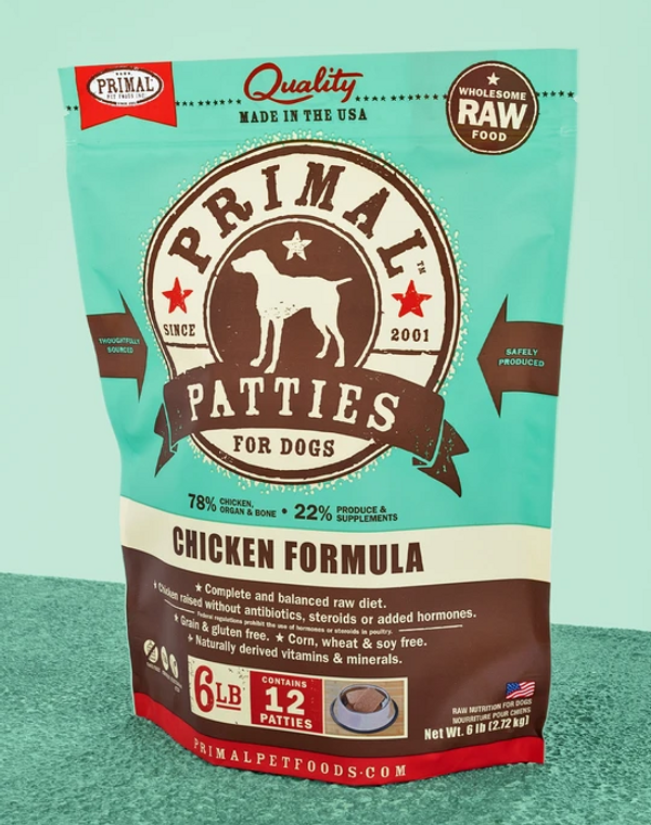 Primal Chicken Patties Dog Food 6lb