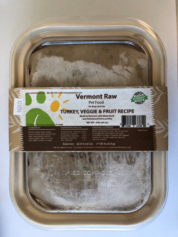 Vermont Raw Turkey & Vegetable Dog Food 4lb