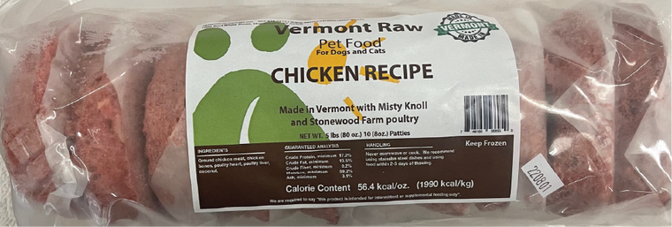 Vermont Raw Chicken Patties Dog Food 5# (10pk)