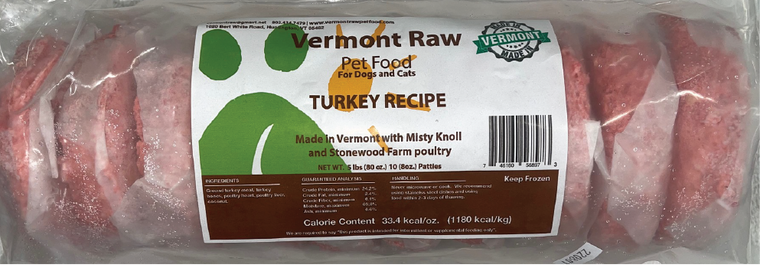 Vermont Raw Turkey Patties Dog Food 5# (10pk)