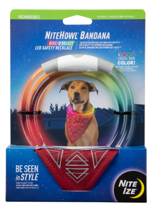 NiteHowl Bandana Rechargeable LED Safety Necklace Disc-O Select Red