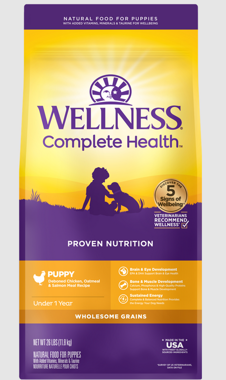 Wellness Complete Health Puppy Chicken & Oatmeal Salmon Dog Food 26lb