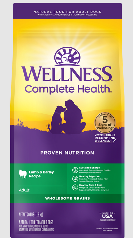 Wellness Complete Health Adult Lamb & Barley Dog Food 26lb