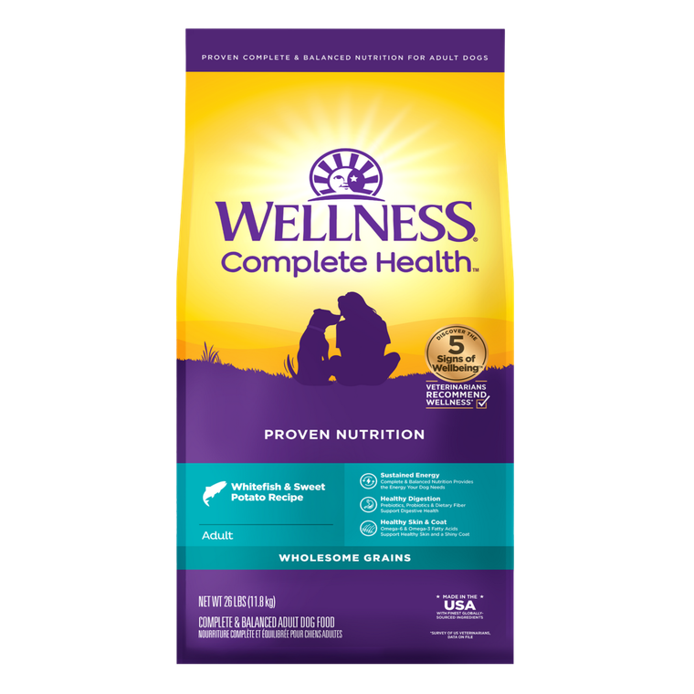 Wellness Complete Health Adult Whitefish & Sweet Potato Dog Food 26lb