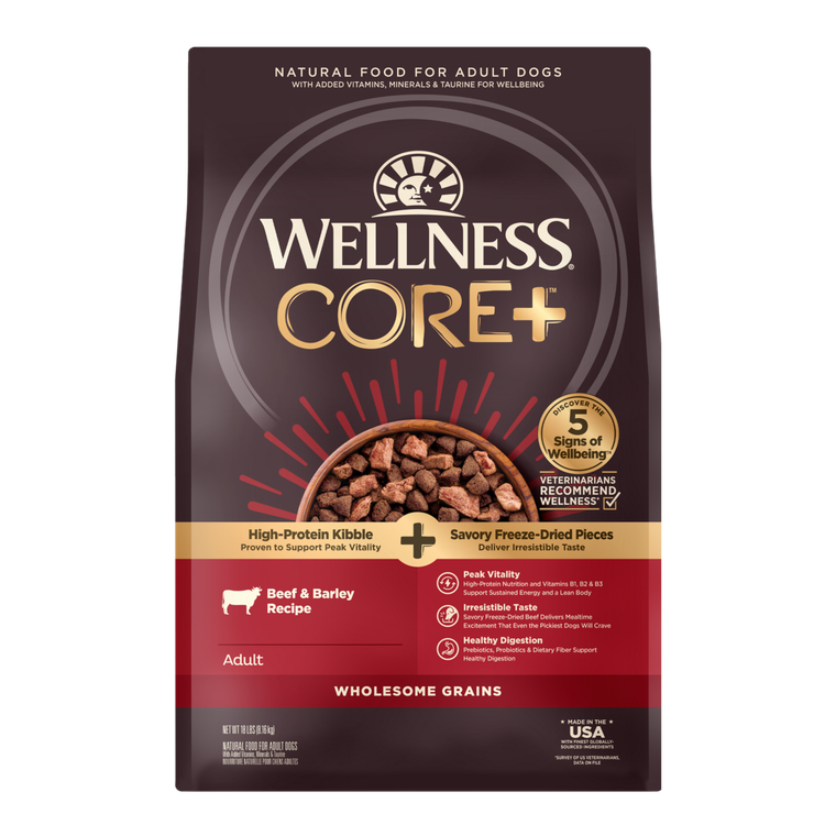 Wellness CORE+ Wholesome Grains Beef & Barley 18lb