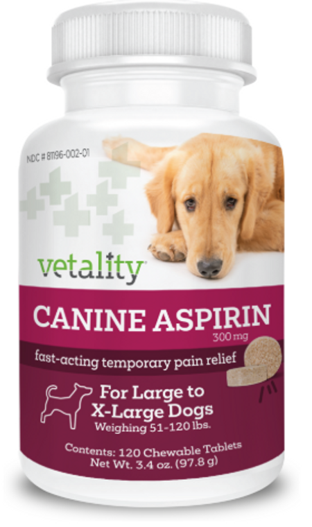 Vetality Canine Aspirin for Large-XLarge Dogs 51-120 lbs 300mg 120ct
