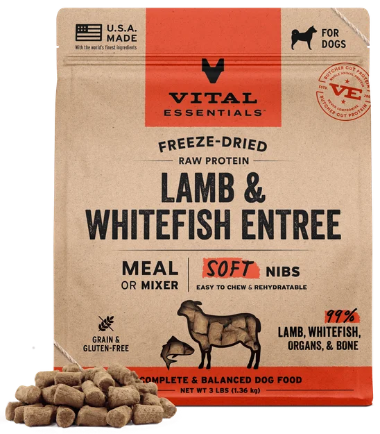 Vita Essential Freeze-Dried Raw Dog Food Lamb Wht Fish Entree Soft Nibs 3lb