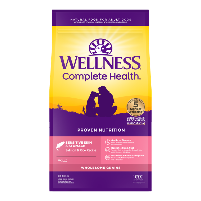 Wellness Complete Health Sensitive Skin Stomach Salmon Rice Dog Food 24lb