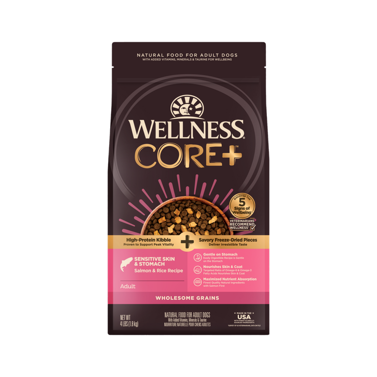 Wellness CORE+ Sensitive Skin and Stomach Salmon Rice Dog Food 4lb